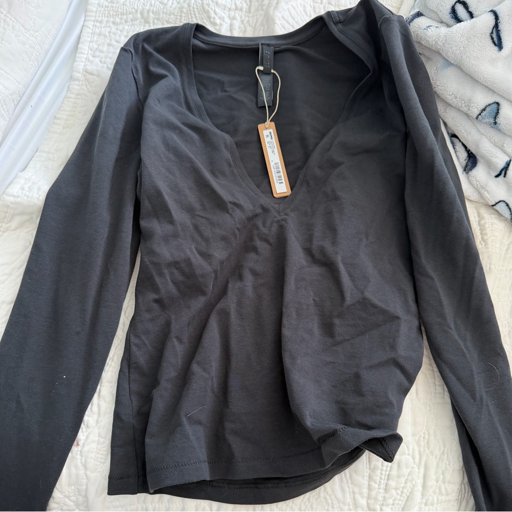 Skims Cotton Jersey V Neck Long Sleeve